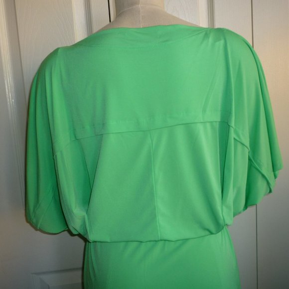 Cold Water Creek: Neon Green/Dolmen Sleeve Dress - Picture 5 of 10